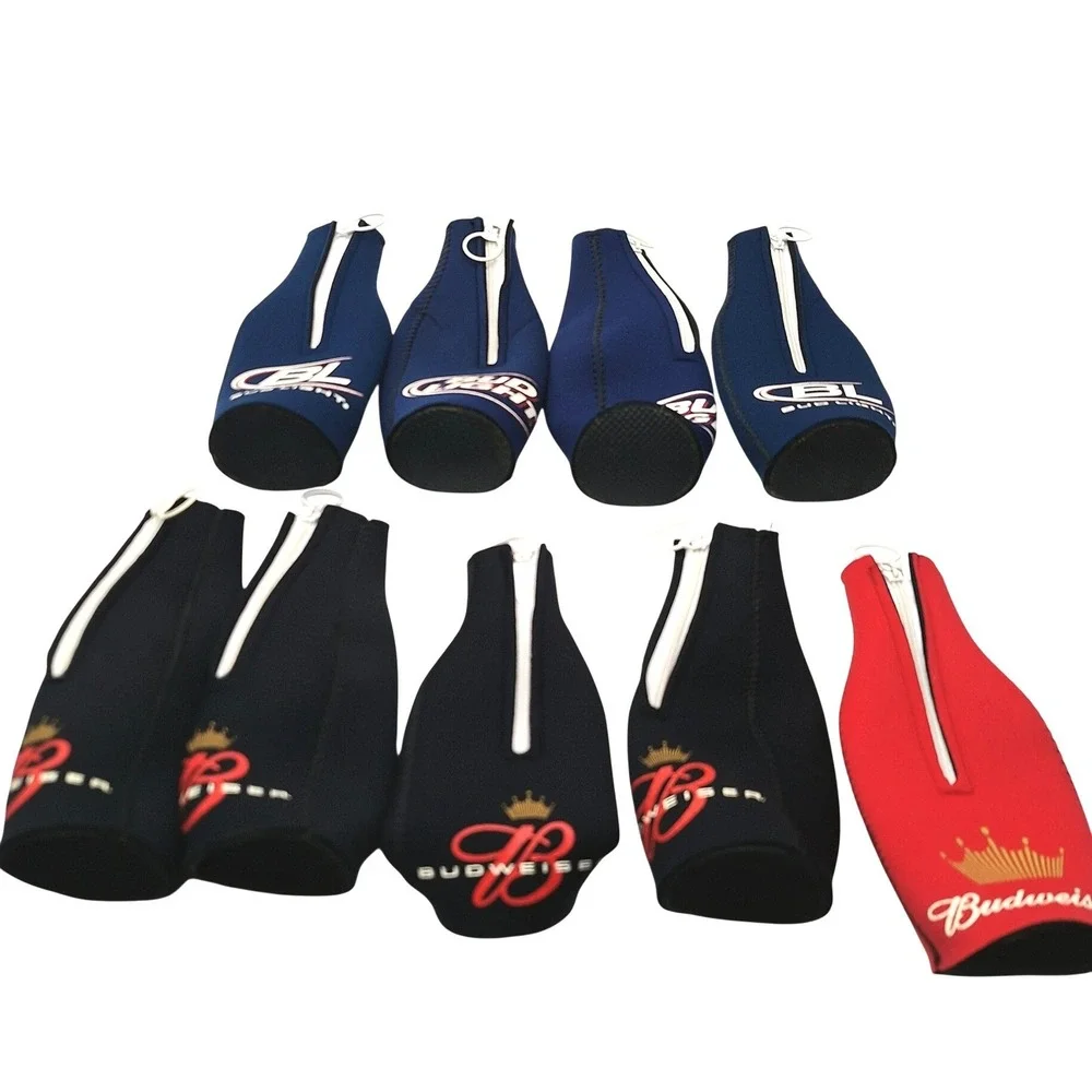 Budweiser Metal Ice Bucket and 10 Piece Zippered Bottle Koozie Insulator Set